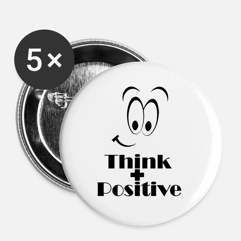 Think Positive - Think positive with a smile - Buttons large 2.2''/56 mm (5-pack) - white