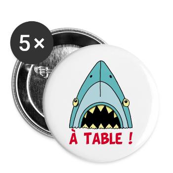 Hungriger Hai! - Buttons groß 56 mm (5er Pack) - Weiß - Vorne