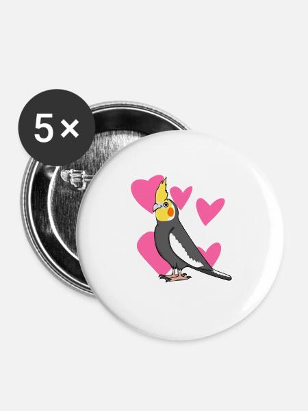 Nymphensittich - Buttons groß 56 mm (5er Pack) - Weiß