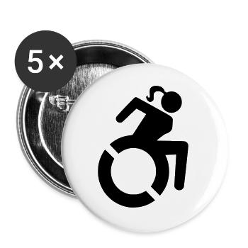 Frau im Rollstuhl, weibliche Rolle, Rollstuhl # - Buttons groß 56 mm (5er Pack) - Weiß - Vorne
