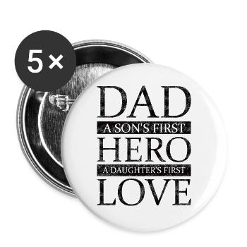 Papa hero love noir - Lot de 5 grands badges (56 mm) - blanc - Devant