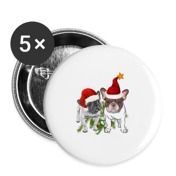 Bouledogue française Noël - Lot de 5 grands badges (56 mm) - blanc - Devant