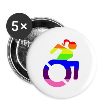 Rollstuhlmädchen LGBTQ-Symbol # - Buttons groß 56 mm (5er Pack) - Weiß - Vorne