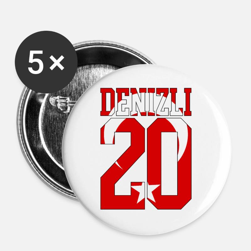 Denizli 20 Turkish Flag - Buttons large 2.2''/56 mm (5-pack) - white