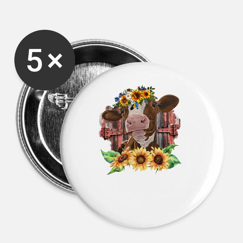 Cow with Sunflowers - Buttons large 2.2''/56 mm (5-pack) - white