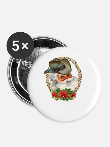 Cowboy Santa - Buttons groß 56 mm (5er Pack) - Weiß