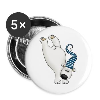 Winter Free Spirit Polar Bear with Striped Cap - Buttons large 2.2''/56 mm (5-pack) - white - Front