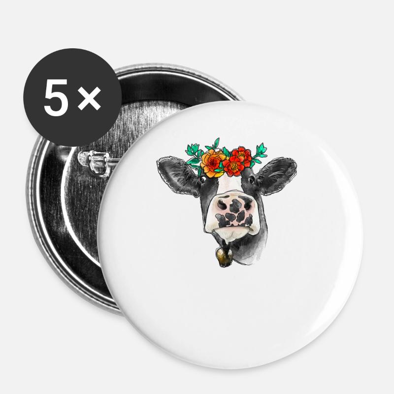 Aquarell Kuh - Buttons groß 56 mm (5er Pack) - Weiß