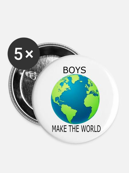 Boys make the World - Buttons groß 56 mm (5er Pack) - Weiß