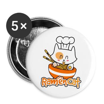 Neko Ramen Katze, lustige Ramen Katze, Ramen, Ramen Geschenk - Buttons groß 56 mm (5er Pack) - Weiß - Vorne