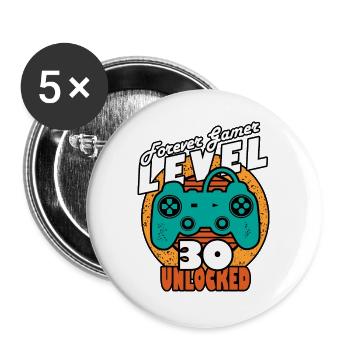 30. Geburtstag Level 30 Spieler - Buttons groß 56 mm (5er Pack) - Weiß - Vorne