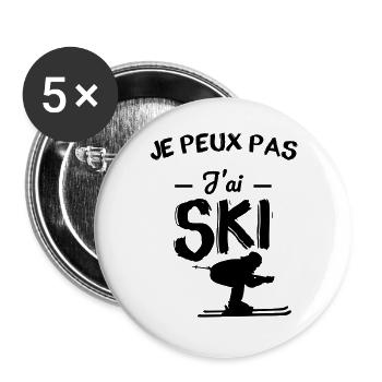 Ski - Je peux pas j'ai ski - Lot de 5 grands badges (56 mm) - blanc - Devant