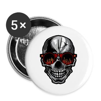 Totenkopf Schädel Crane skull Lünette runde Flamme Feuer - Buttons groß 56 mm (5er Pack) - Weiß - Vorne