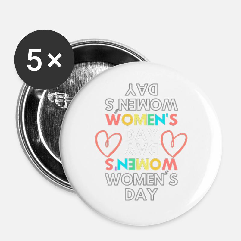 Frauentag - Buttons groß 56 mm (5er Pack) - Weiß