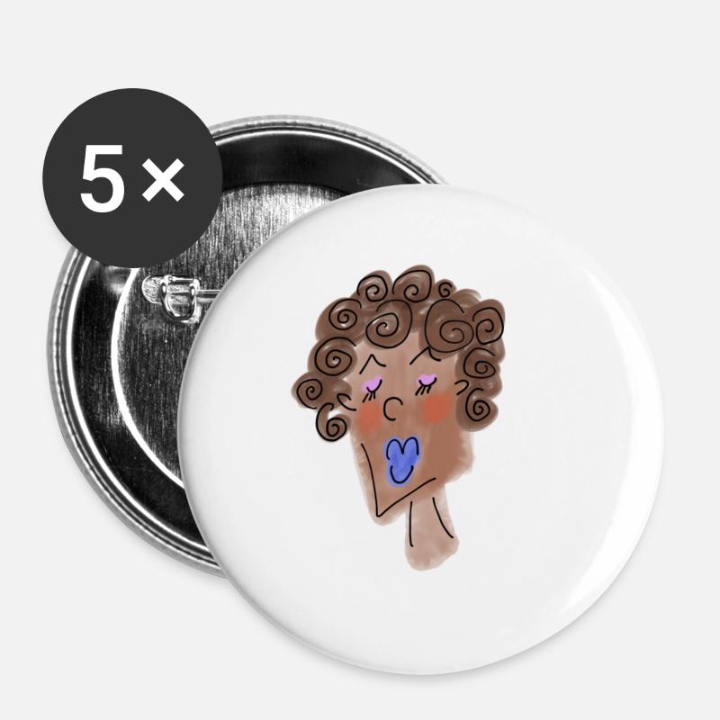 Frauengesicht - Buttons groß 56 mm (5er Pack) - Weiß