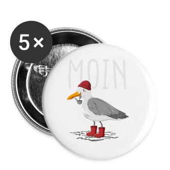 Moin Möwe Seemann - Buttons groß 56 mm (5er Pack) - Weiß - Vorne