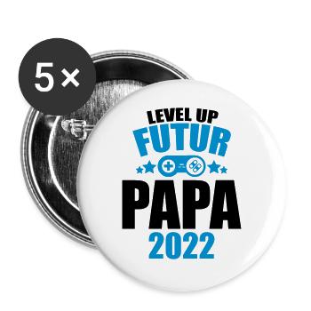 level up futur papa 2022 annonce grossesse papa - Lot de 5 grands badges (56 mm) - blanc - Devant
