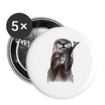 Loutre et poissons d’aquarelle - Lot de 5 grands badges (56 mm) - blanc - Devant