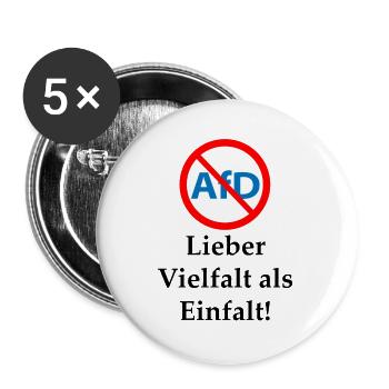 Gegen AfD! Vielfalt statt Einfalt - Buttons groß 56 mm (5er Pack) - Weiß - Vorne