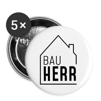 Bauherr mit Haus - Buttons groß 56 mm (5er Pack) - Weiß - Vorne