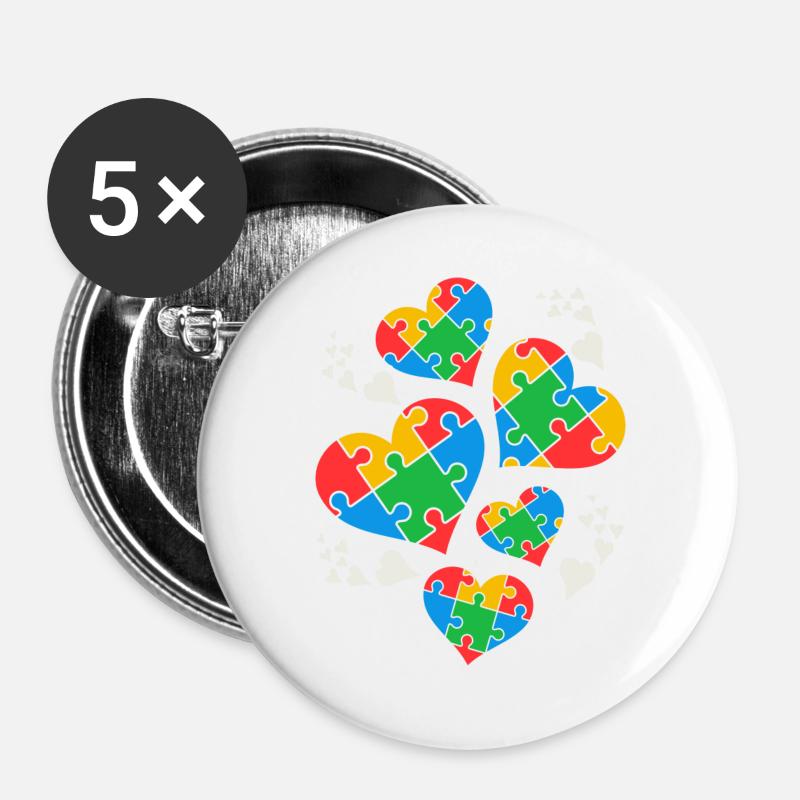 Autism Awareness - Buttons large 2.2''/56 mm (5-pack) - white