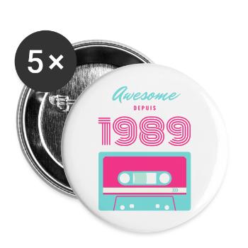 Genial seit 1989 / Vintage-Jubiläum 1989 - Buttons groß 56 mm (5er Pack) - Weiß - Vorne