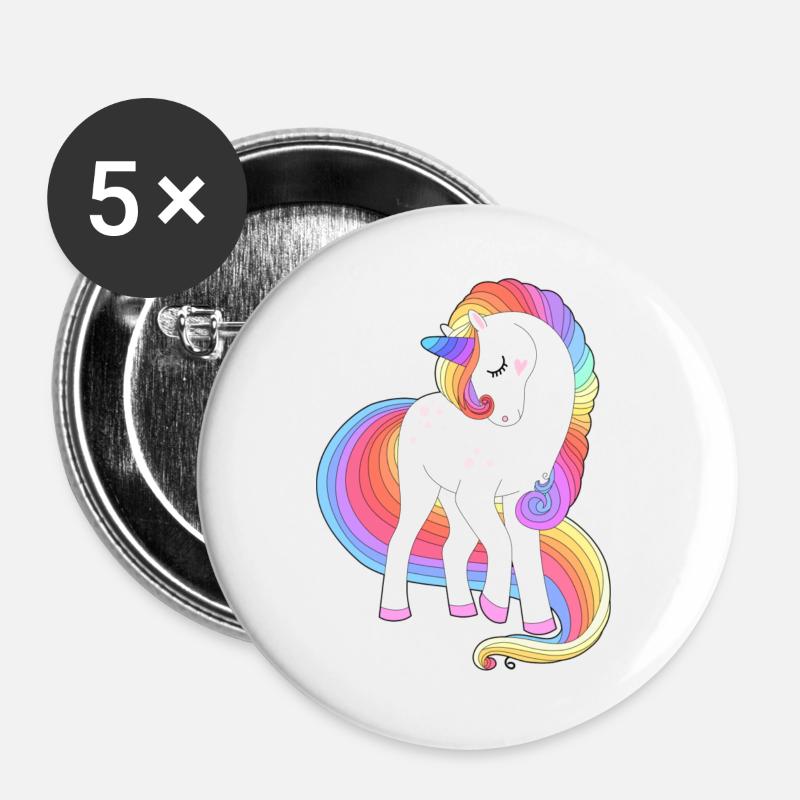 Verzaubertes Regenbogenmähnen-Einhorn - Buttons groß 56 mm (5er Pack) - Weiß