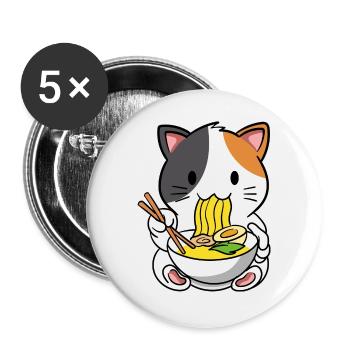 Katze Ramen Nudelsuppe - Buttons groß 56 mm (5er Pack) - Weiß - Vorne