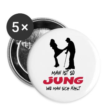 Rentner Alter Mann Jung fühlen - Buttons groß 56 mm (5er Pack) - Weiß - Vorne