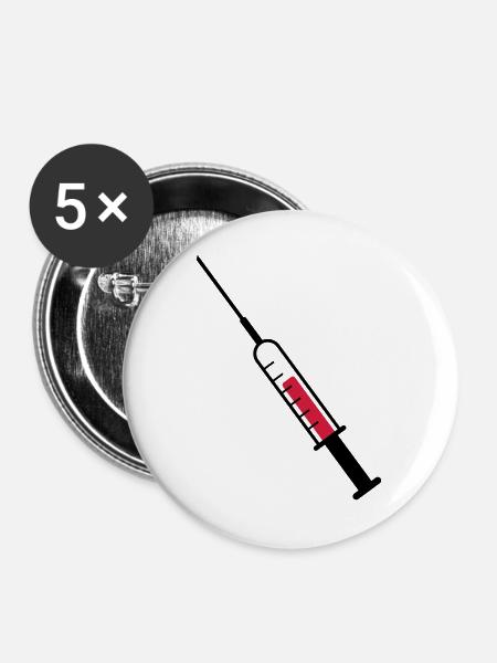 Spritze als Vektor - Buttons groß 56 mm (5er Pack) - Weiß
