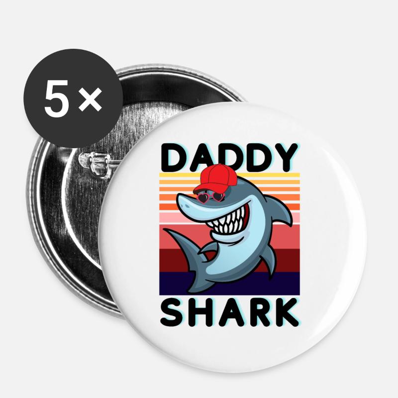 Retro Daddy Shark - Buttons large 2.2''/56 mm (5-pack) - white