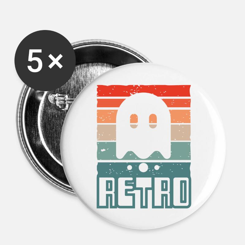 Retro Gaming Geist Videospiele Gamer Zocker Arcade - Buttons groß 56 mm (5er Pack) - Weiß