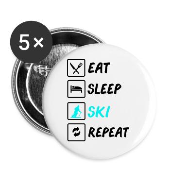 eat sleep ski repeat - Buttons groß 56 mm (5er Pack) - Weiß - Vorne