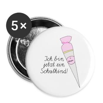 Schulanfang - Mädchen - Buttons groß 56 mm (5er Pack) - Weiß - Vorne