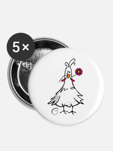 Huhn - Buttons groß 56 mm (5er Pack) - Weiß
