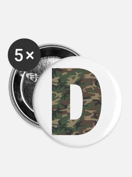 Robuster Buchstabe D im Tarnmuster! - Buttons groß 56 mm (5er Pack) - Weiß