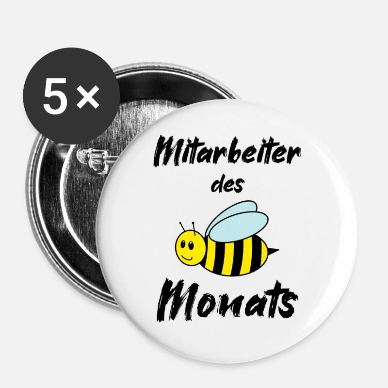 Biene - Mitarbeiter des Monats - Buttons groß 56 mm (5er Pack) - Weiß