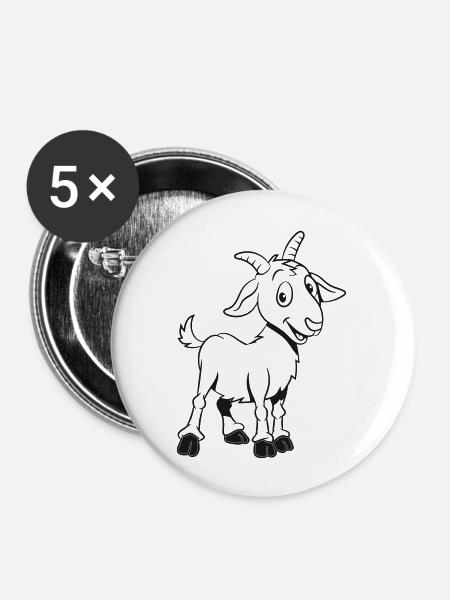 Ziege meckern lächeln - Buttons groß 56 mm (5er Pack) - Weiß