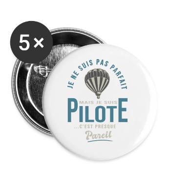 parfait pilote Mongolfière Cadeau humour - Lot de 5 grands badges (56 mm) - blanc - Devant