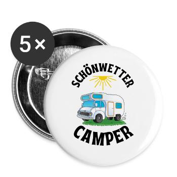 Schönwetter Camper - Buttons groß 56 mm (5er Pack) - Weiß - Vorne