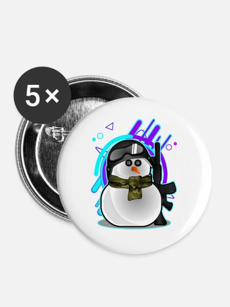 militärischer Schneemann - Buttons groß 56 mm (5er Pack) - Weiß