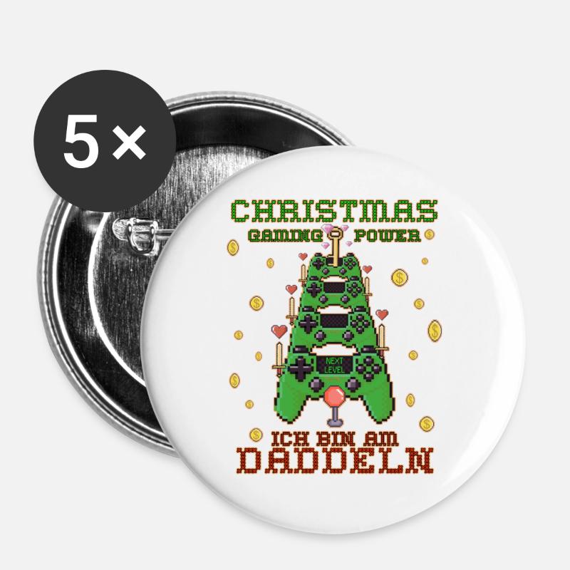 Weihnachten Gaming - Buttons groß 56 mm (5er Pack) - Weiß