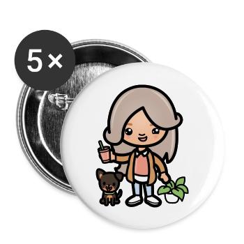 Cute toca girl - Aesthetic game character and dog - Buttons large 2.2''/56 mm (5-pack) - white - Front