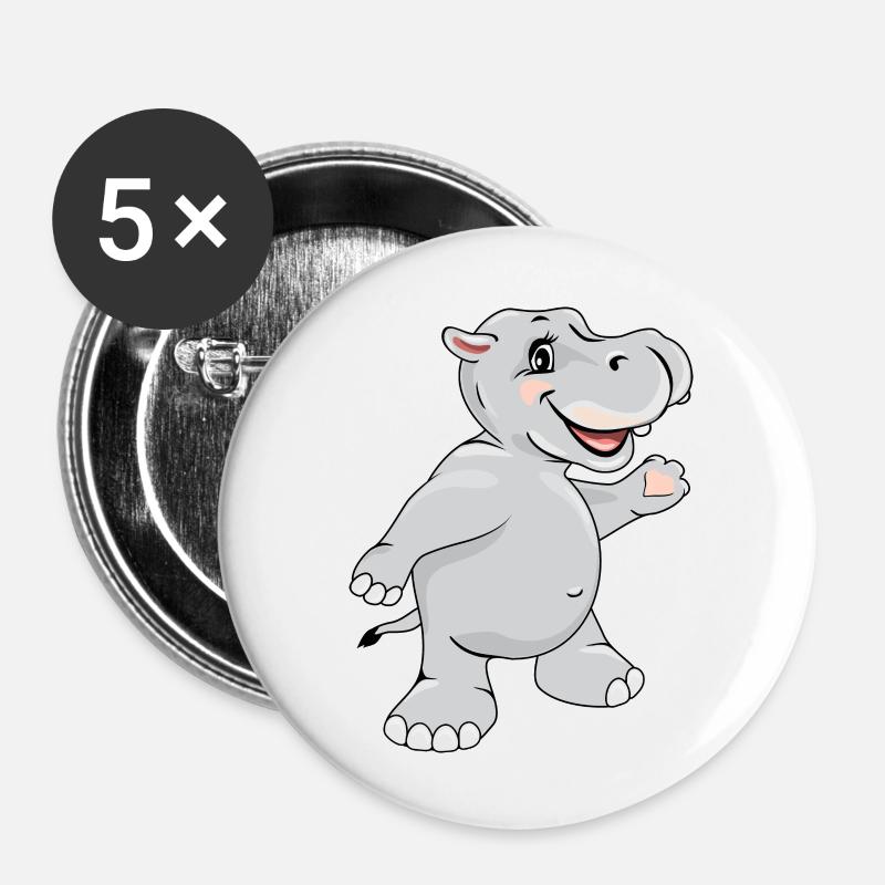 Dancing happy hippo - Buttons large 2.2''/56 mm (5-pack) - white