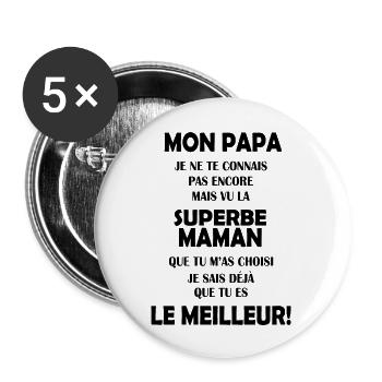 Annonce grossesse Cadeau Futur Papa Future Maman - Lot de 5 grands badges (56 mm) - blanc - Devant