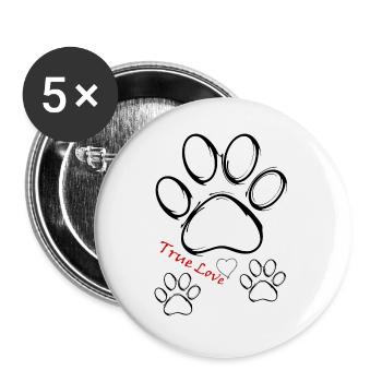 Pfote Tatze Hund True Love - Buttons groß 56 mm (5er Pack) - Weiß - Vorne