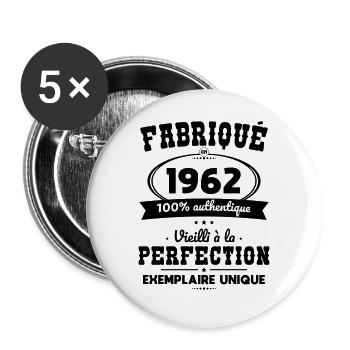 Anniversaire 60 ans - Fabriqué en 1962 - Lot de 5 grands badges (56 mm) - blanc - Devant