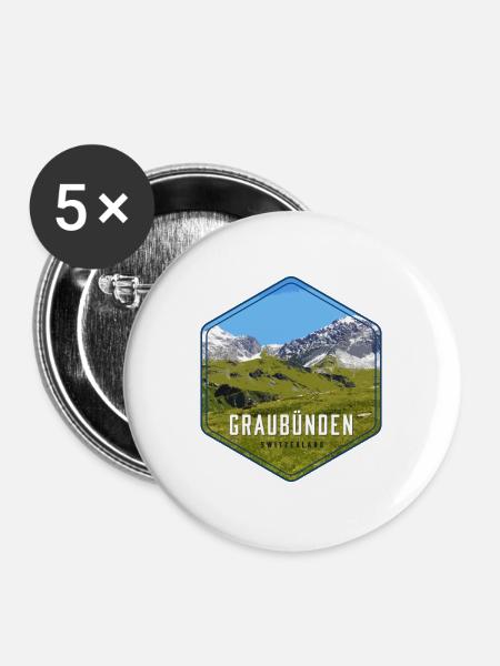 Graubünden Alpenpanorama - Buttons groß 56 mm (5er Pack) - Weiß