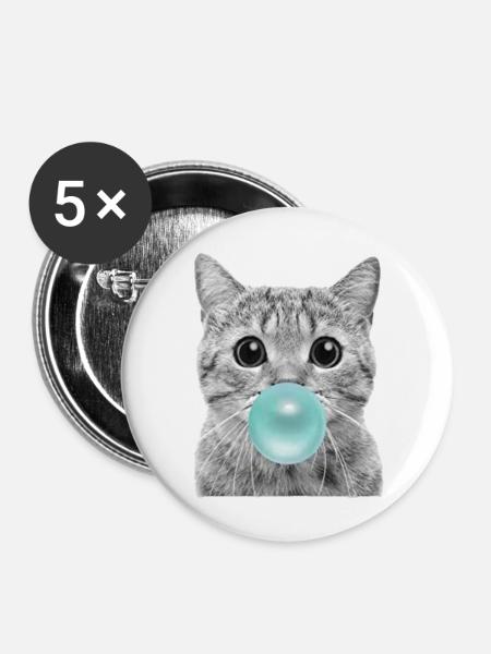 coole Katze - Buttons groß 56 mm (5er Pack) - Weiß
