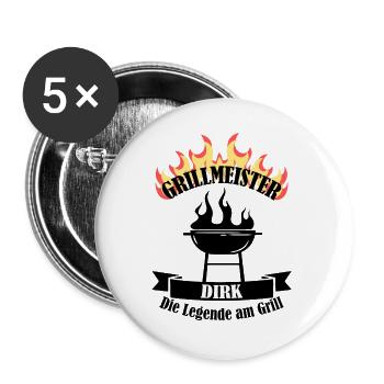 Grillmeister Dirk lustiger Spruch Vorname - Buttons groß 56 mm (5er Pack) - Weiß - Vorne